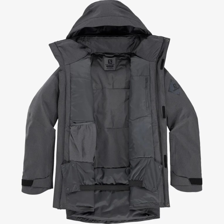 Black Salomon Stance Cargo Insulated Hooded Men's Ski Jackets | IE SJ1264